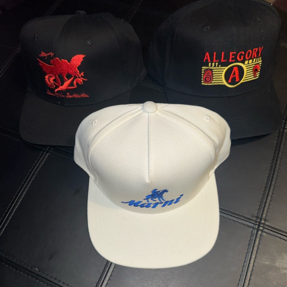 Lot of snapbacks🔥 
2 Allegory one piece collab snapbacks
1 Market SnapBack